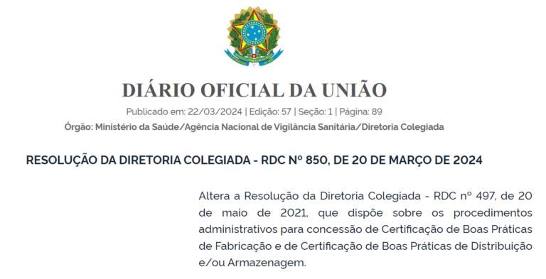 Read more about the article Anvisa amplia para quatro anos prazo de validade do Certificado de Boas Práticas de Fabricação